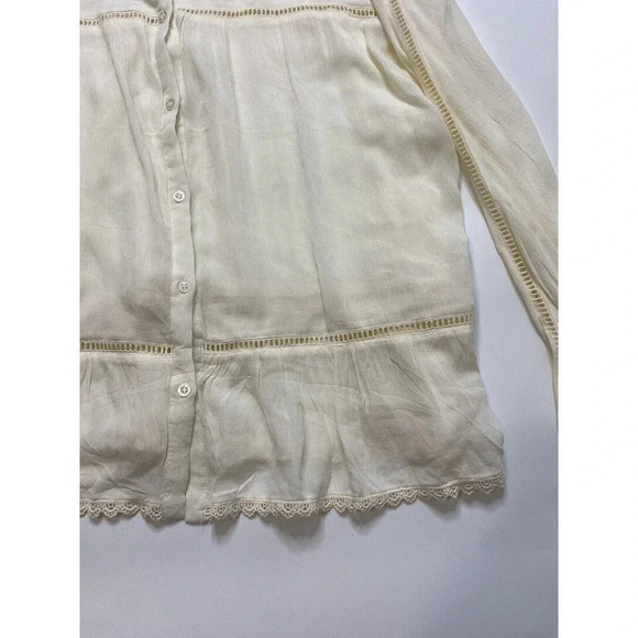 Sacred Threads Womens Blouse Small Ivory Tiered Cutouts Festival Fairy Boho - Picture 5 of 9